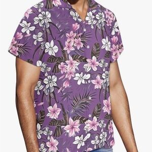 Purple Hawaiian Mens Medium Button Up Shirt Material Is 100% Polyester